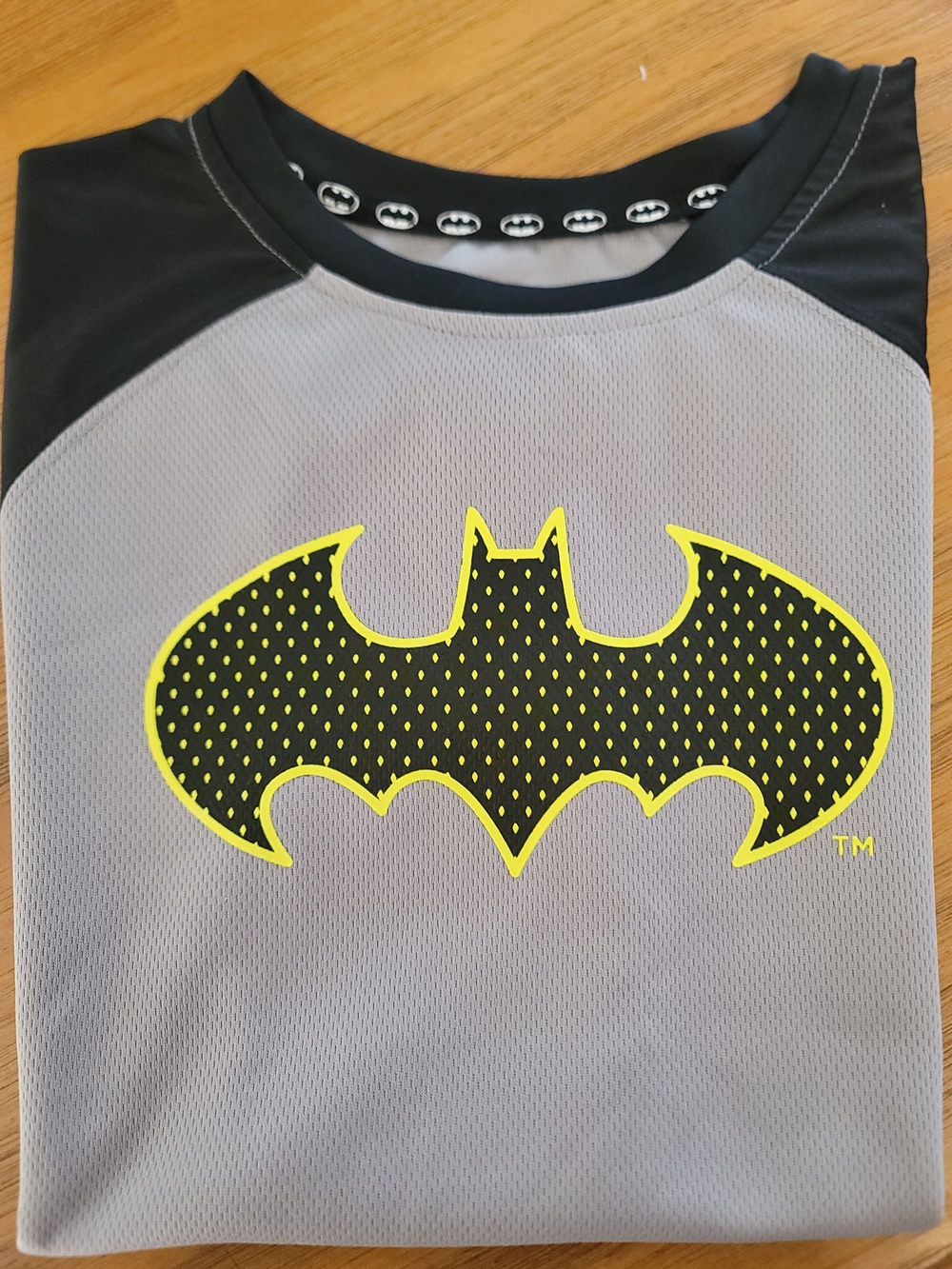 Batman Boys Gray and Black Short Sleeve Top with Yellow Logo